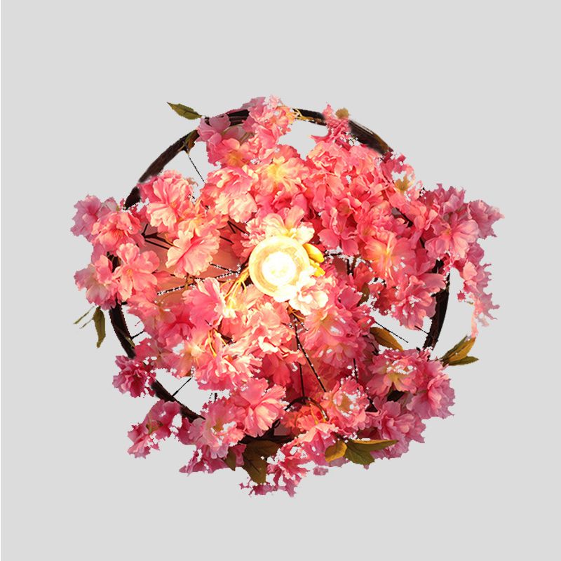 Vintage Wagon Wall Wall Light 1 Glühbirne LED -Metall Wandleuchte in Rosa/Grün mit Blumen/Pflanzendekoration