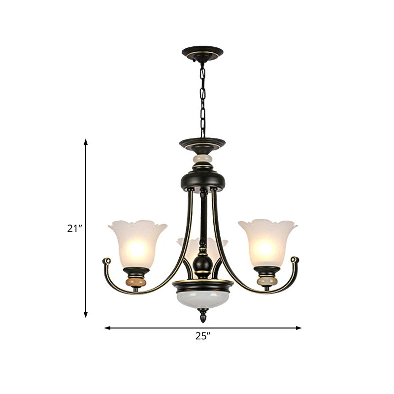 Flower White Glass Ceiling Light Vintage 3/6/8 Lights Bedroom Chandelier Light Fixture in Black
