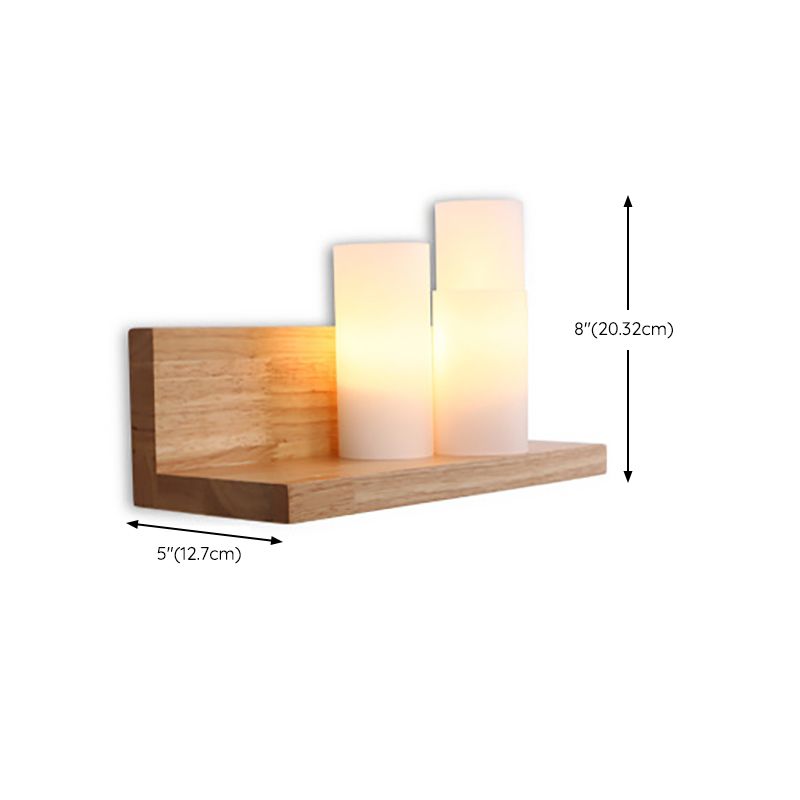 Modern Style Cylinder Shape Wall Light Wood 3 Lights Sconces for Bedroom