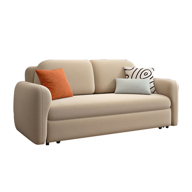 Light Brown Round Arm Sofa Bed Contemporary Sewn Pillow Back Sofa