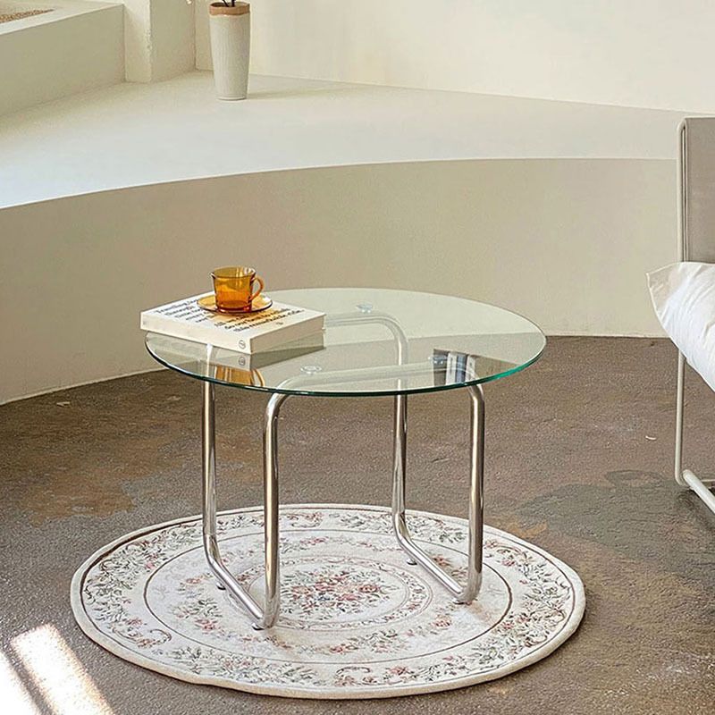 Modern Glass Coffee Table with Sled Stainless Steel Base Cocktail Table