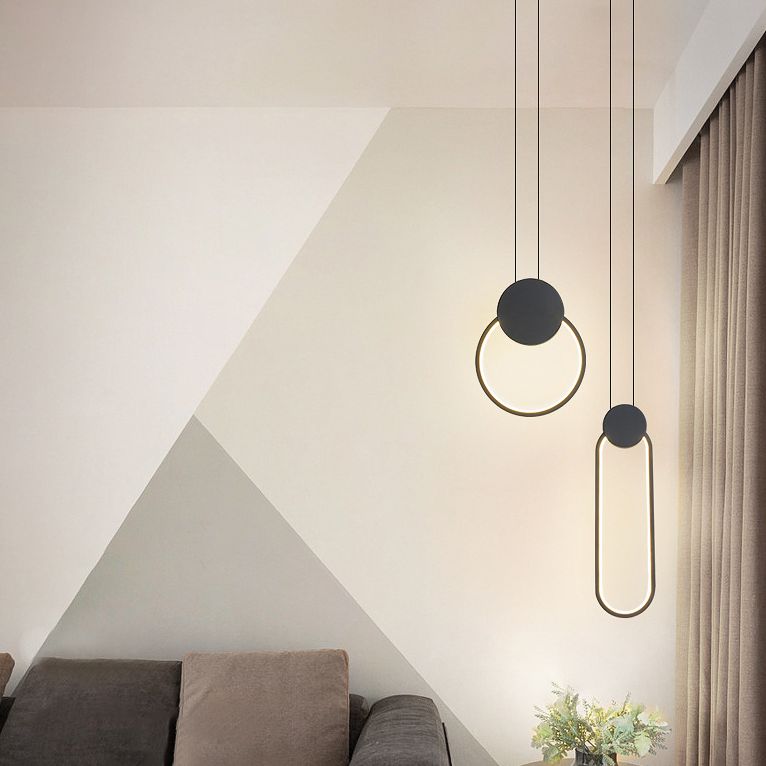Zwart geometrische LED -hanglamp in modern eenvoudige smeedijzeren plafondlicht met acrylschaduw