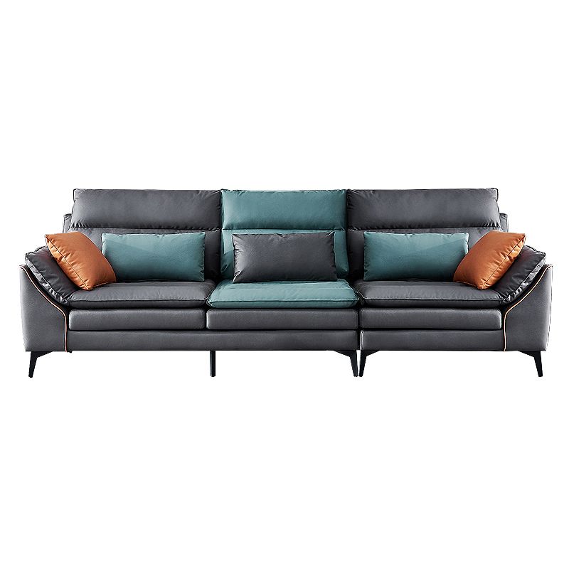 Dark Gray Pillowed Back Cushions Contemporary Stain-Resistant Sofa