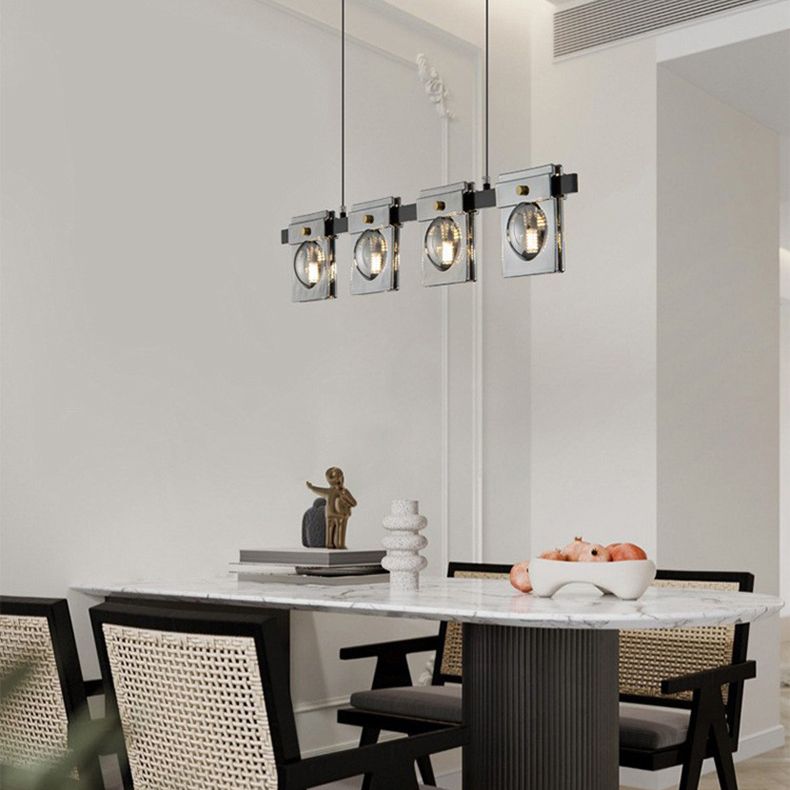 Multiple-Light Rectangular Island Pendant Modern Glass Island Lighting