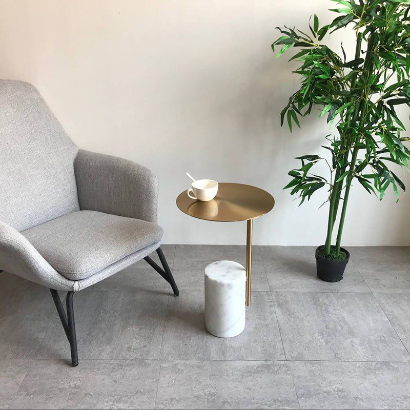 Scandinavian Side Table Marble Pedestal Round Living Room End Table