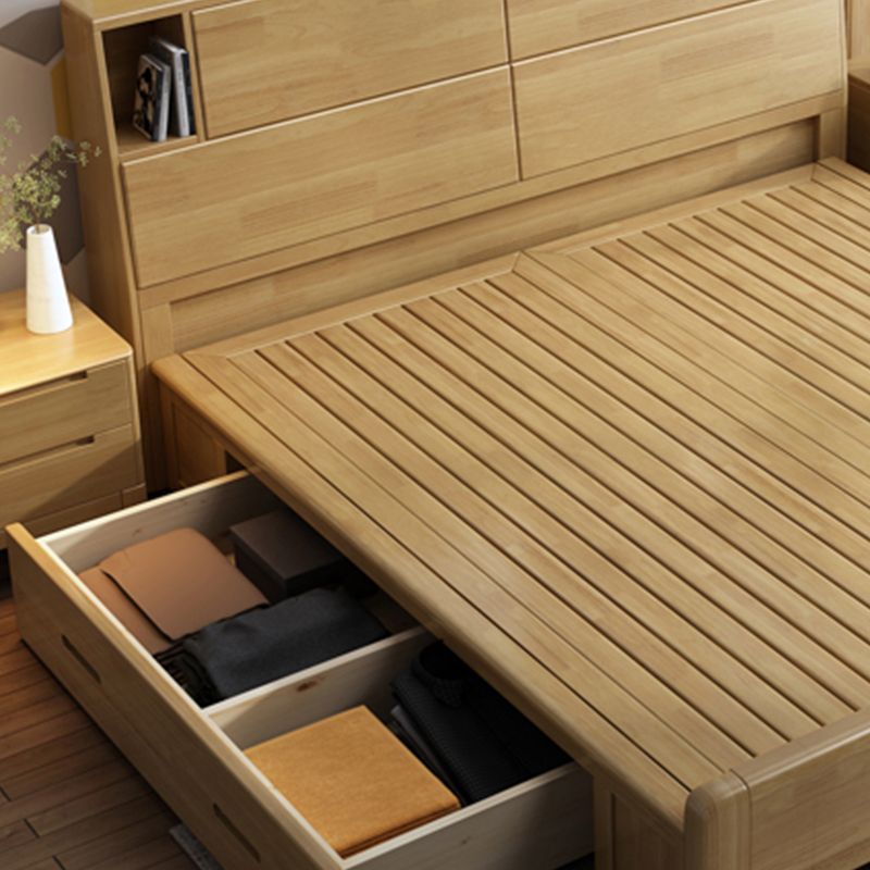 Solid Wood Bed Frame with Headboard Scandinavian Bed with Storage