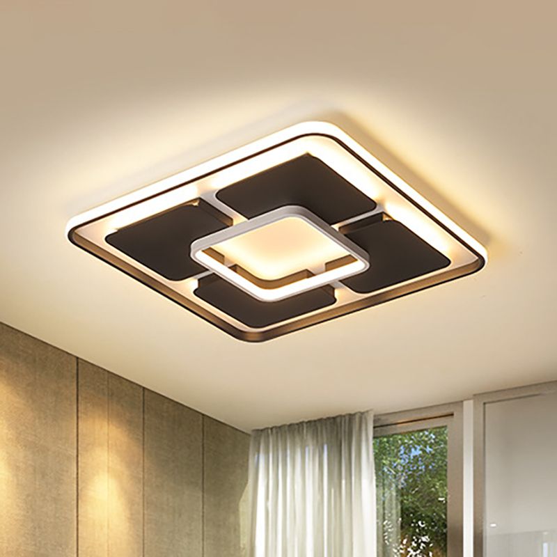 Square/Rectangle Flush Lighting Nordic Style Led Flush Mount Ceiling Light in Black and White, 18"/23.5"/35.5" W