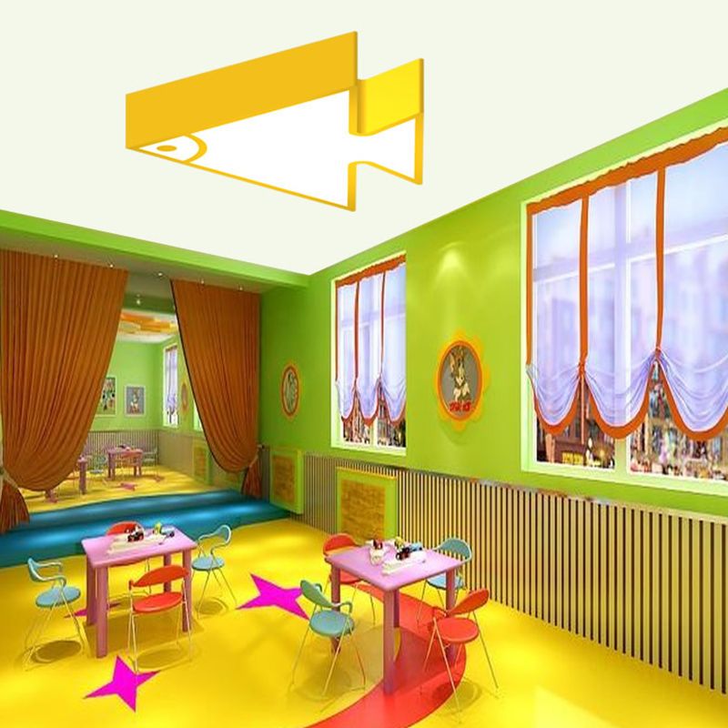 18"/22" Wide Kids LED Flush Mount Pink/Green/Blue Triangle-Fish Shaped Ceiling Light with Acrylic Shade