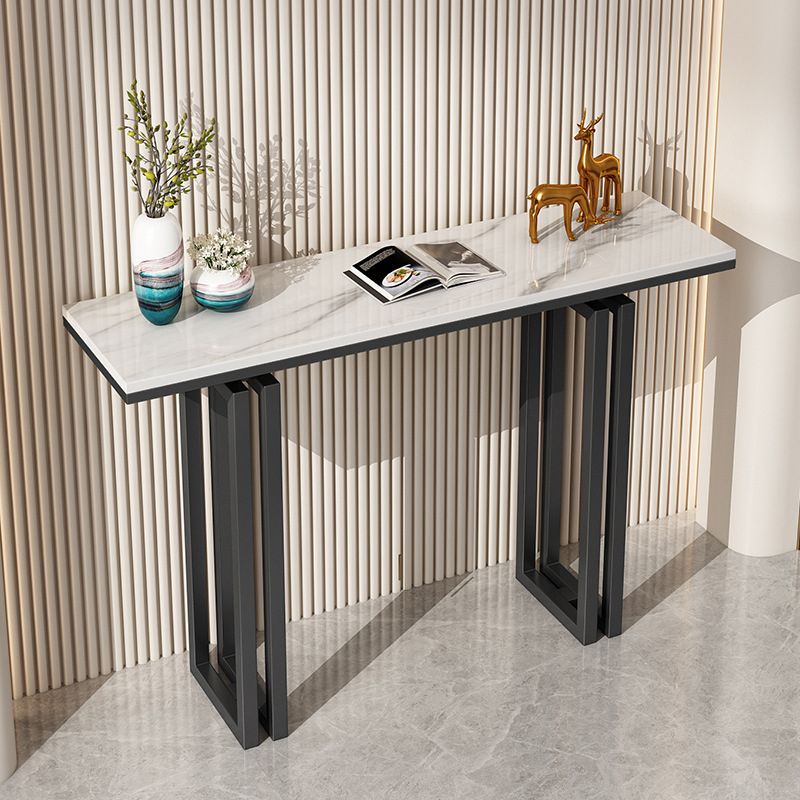 Glam Rectangle Console Accent Table Antique Finish Console Sofa Table in Stone
