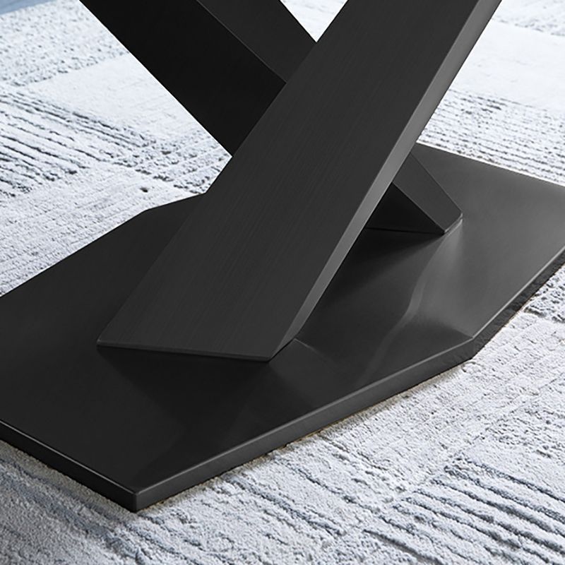 Stone Top Dining Table Modern Rectangle Dining Table with Black Base