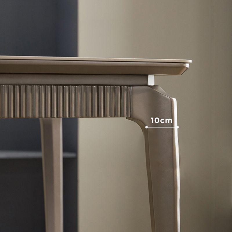 Gray Contemporary Rectangular Stone Dining Table with Solid Wood Legs