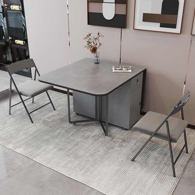 Metal Base Modern Rectangular Table Sintered Stone Top Table with Drop Leaf