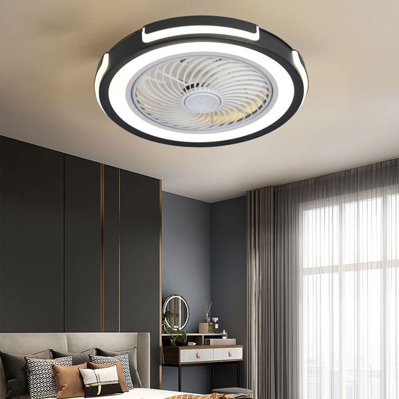 Nordic Circular Ceiling Fan Light Fixture Metallic Bedroom LED Semi Mount Lighting