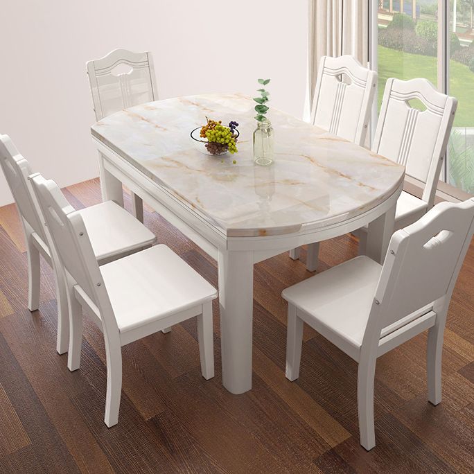 Simplicity Style Dining Site Table Rectangle Faux Marble Furniture with Drop-Leaf