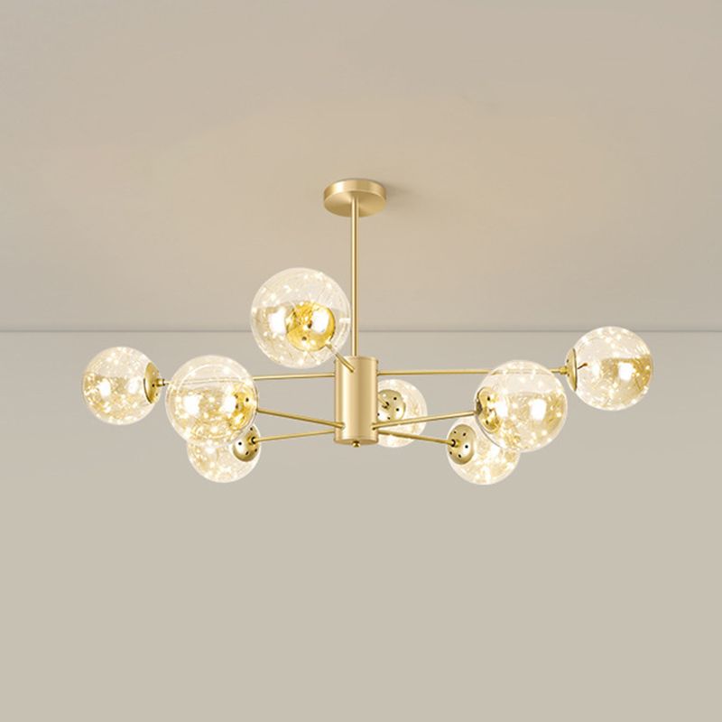 Radial LED Chandelier Light Contemporary Metallic Living Room Pendant Light with Globe Clear Glass Shade in Gold