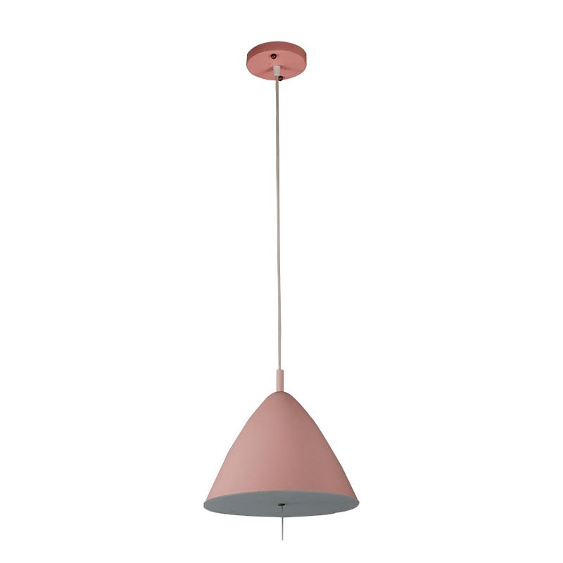Contemporary 1 Bulb Hanging Lighting Pink Conical Ceiling Pendant Light with Metal Shade
