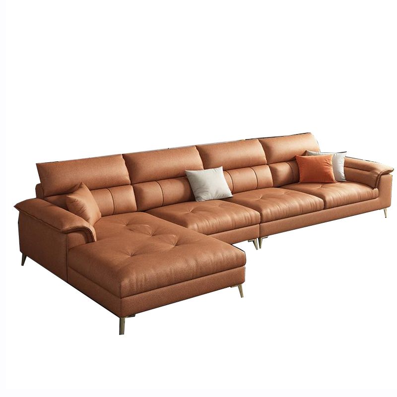 Sewn Pillow Back Sofa & Chaise 137.8" W x 70.87" D x 35.43" H Faux Leather Sofa