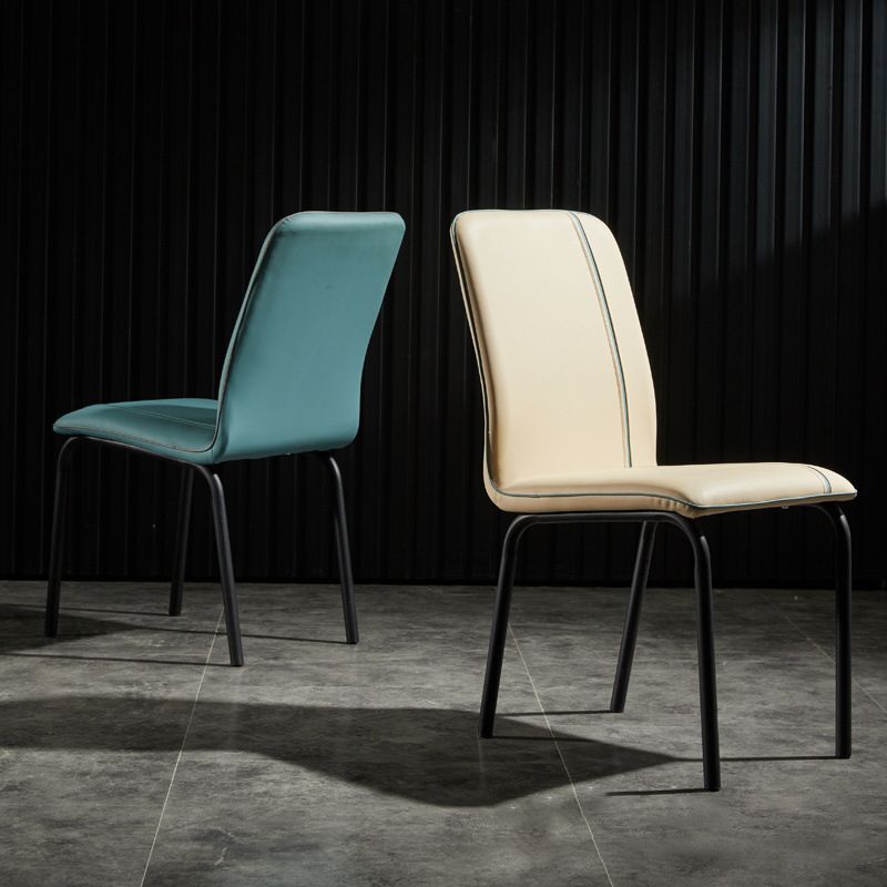 Modern Upholstered Side Dining Chairs Leather Solid Back Armless Chairs