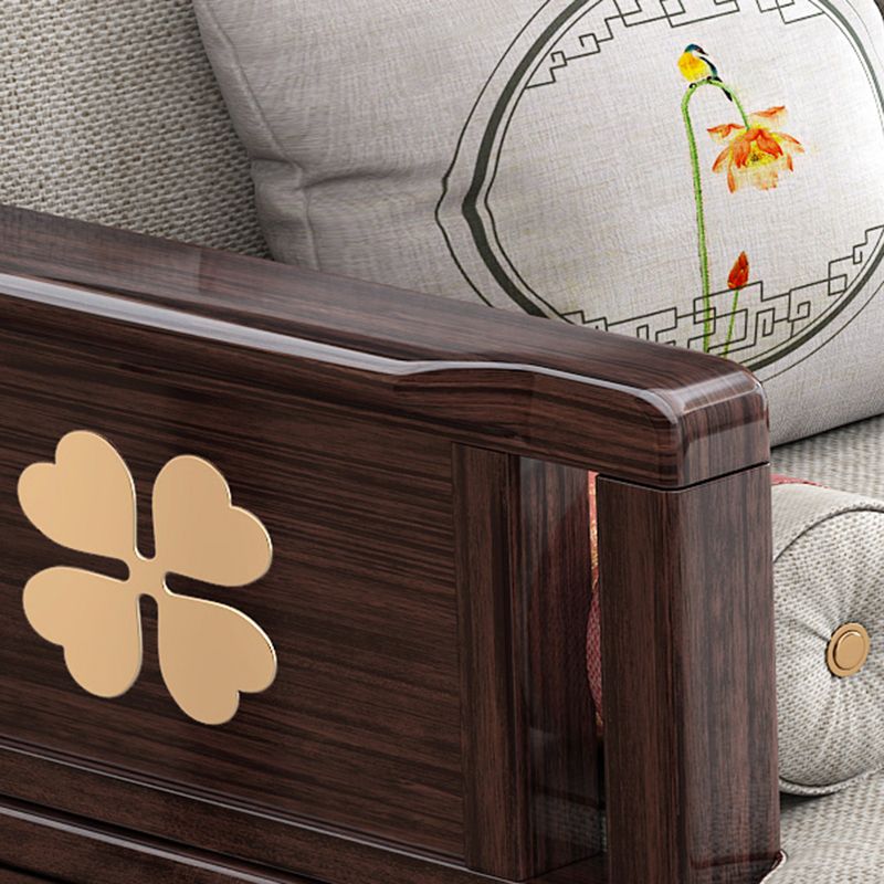 Traditional with Arms Wooden Chaise with Pillow Round Arms for Bedroom Living Room