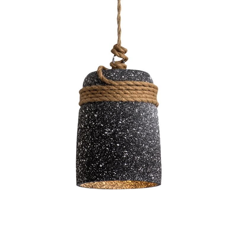 Cement Bell Pendant Lighting Antiqued 1 Bulb Restaurant Ceiling Lamp in Black/Grey/White with Rope Rod