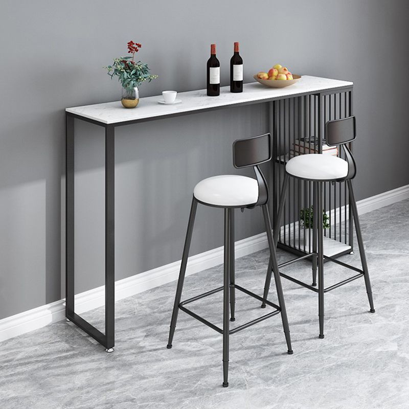 Industrial Rectangle Bar Table with Storage Marble Top Bistro Table for Small Places