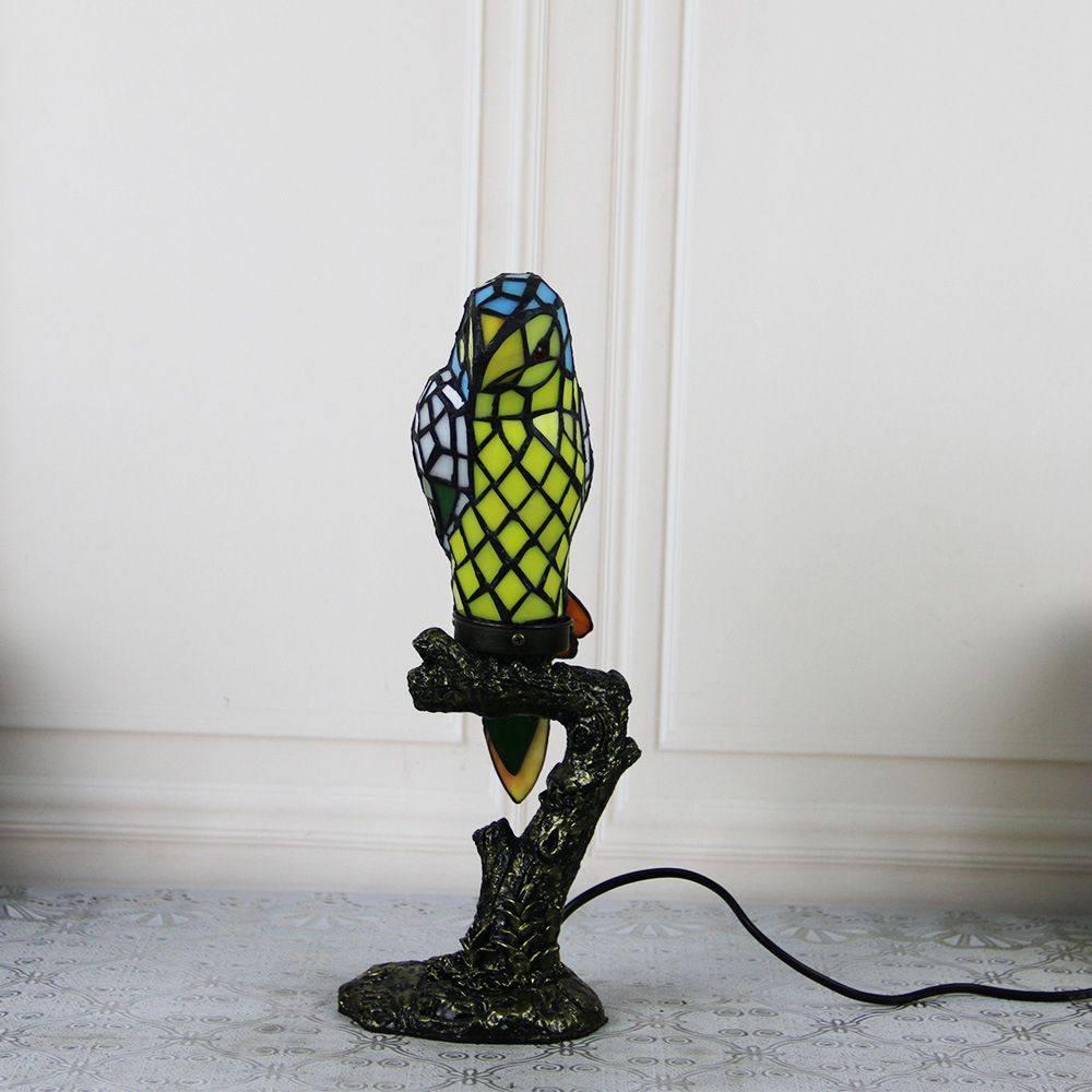 Tiffany Parrot Table Lamp 1 Bulb Handcrafted Stained Glass Night Stand Light for Bedroom