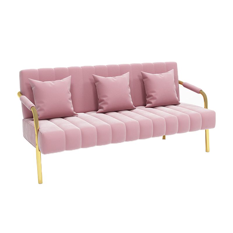 Velvet 3-seater Sofa with 3 Pillows Square Arm for Apartment