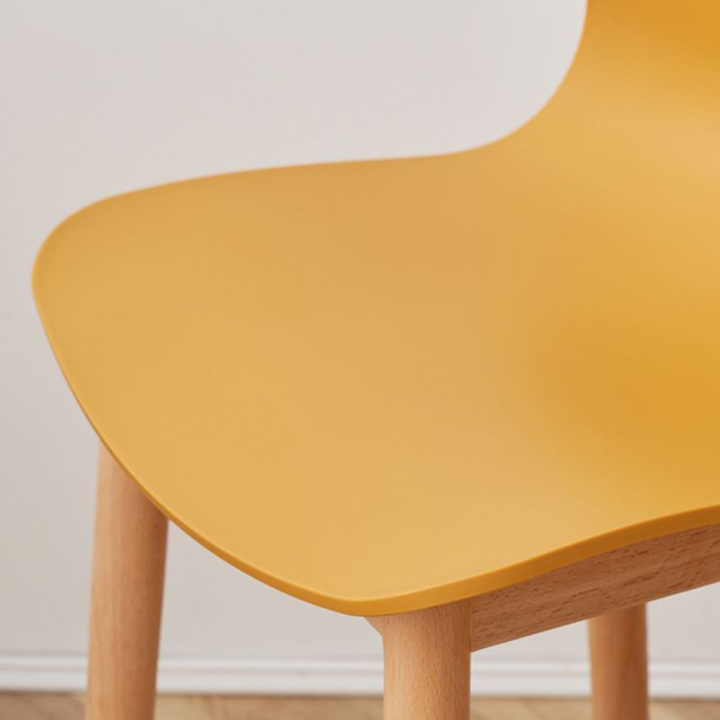 Contemporary Style Low Back Plastic Bar Stool with Wooden Leg