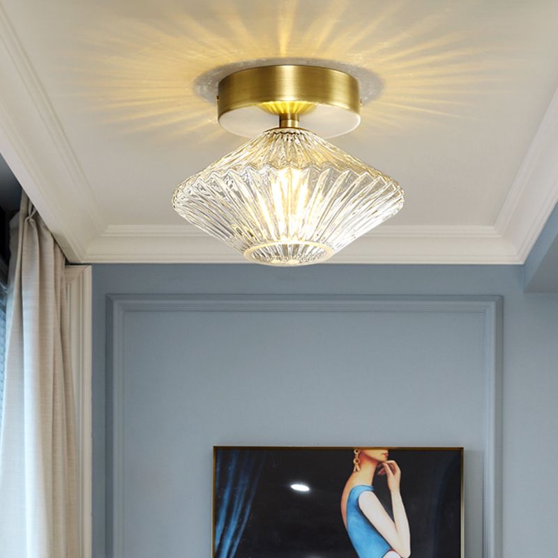 Diamond Bedroom Semi Flush Monte Clear Prismático 1 Cabeza Modernista Flush Lights en oro