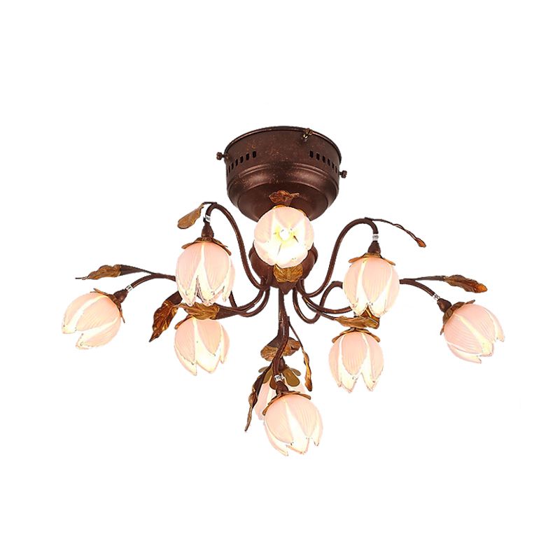 Lotus Metal Plafond Lampe pastorale Style 9 Bulbes Livrage Salon Semi Flush Facul