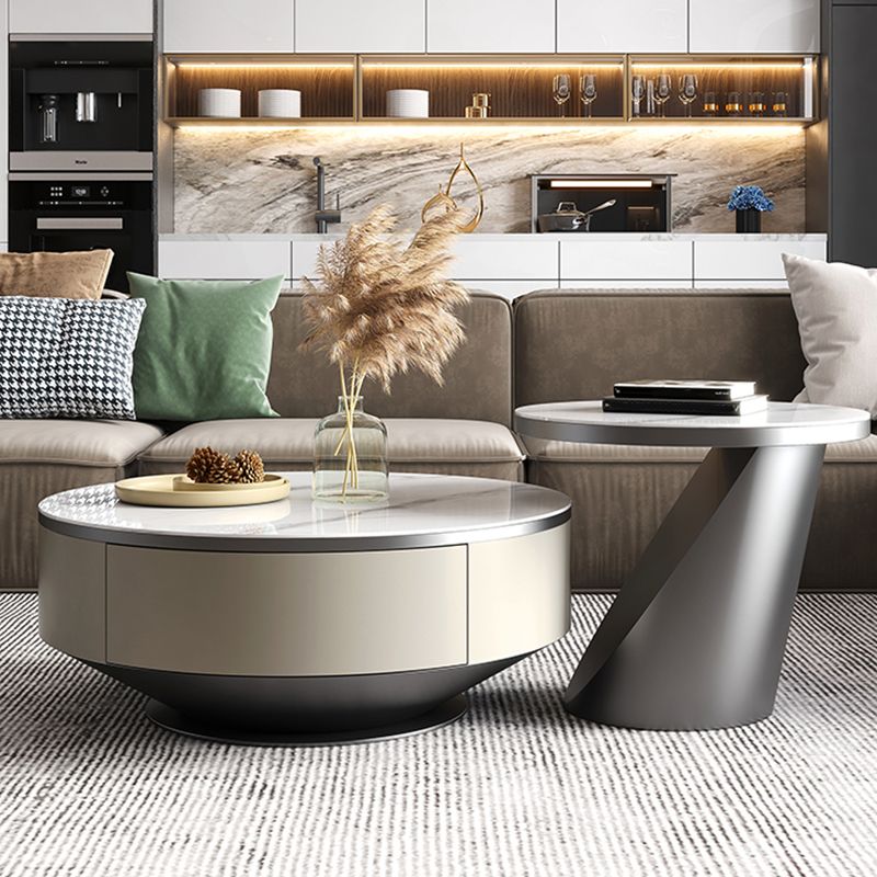 Contemporary White Coffee Table with Storage Metal Cocktail Table