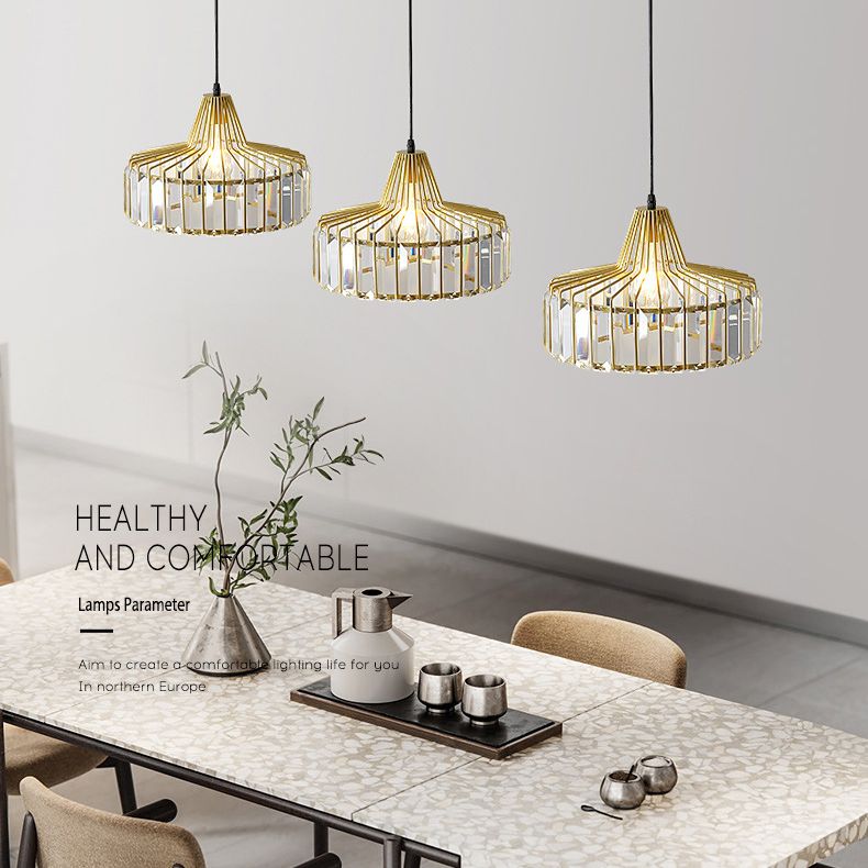 Contemporary Style Drum Crystal Hanging Lamp 1-Light Simplicity Bedside Mini Lighting Pendant