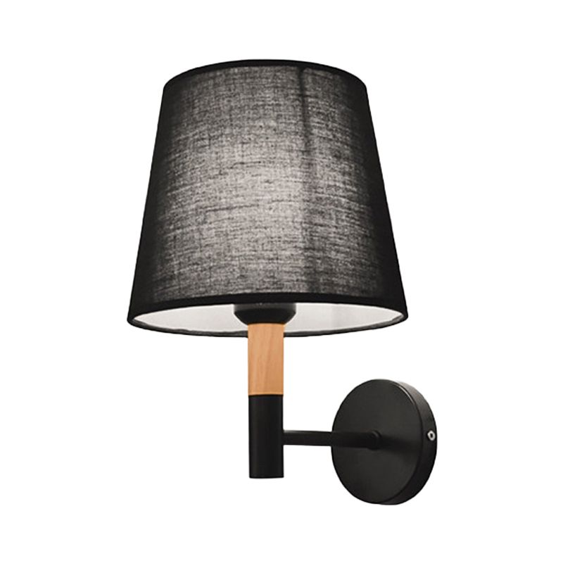 Modern Style Tapered Wall Sconce Light 1 Head Fabric Sconce Lighting Fixture in Black/White for Bedroom