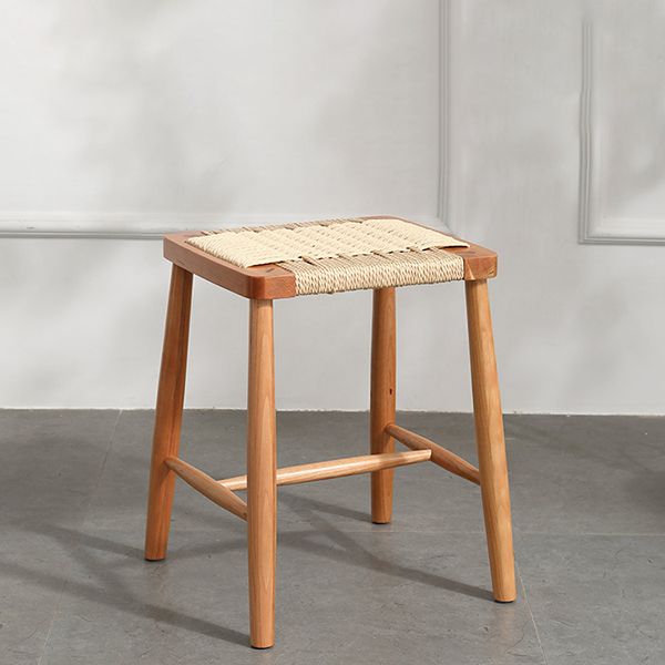 Modern Armless Backless Counter Stool Wood Bedroom Bar Stool with Rattan Cushion