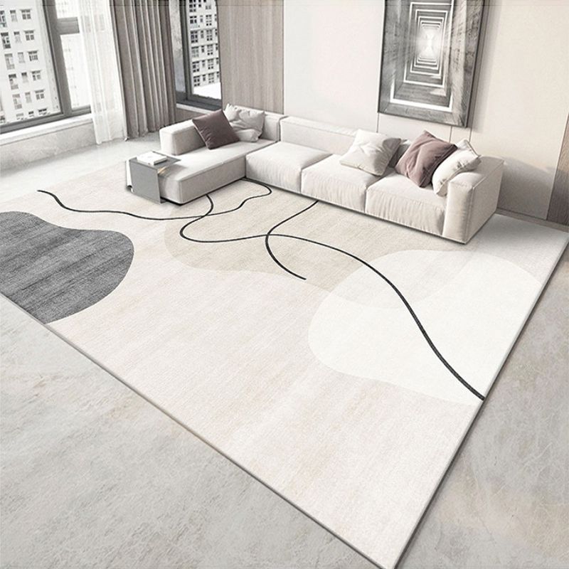 White Modern Carpet Polyester Line Carpet Non-Slip Backing Carpet for Drawing Room