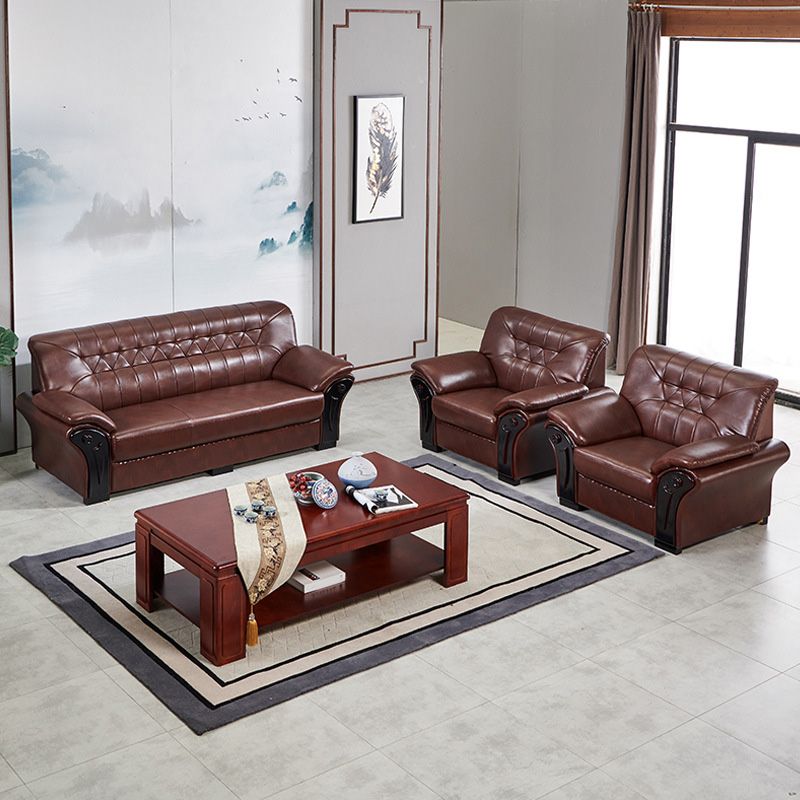 Industrial Biscuit Back Seating Flared Arm Sofa in Dark Brown