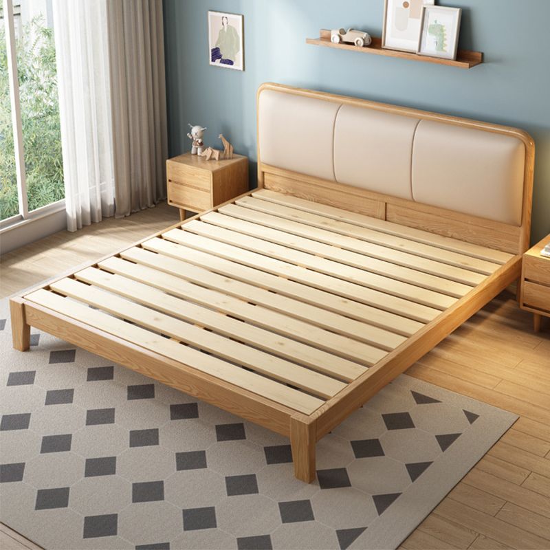 Scandinavian Ash Panel Bed Natural Upholstered Bed Frame with Mattress