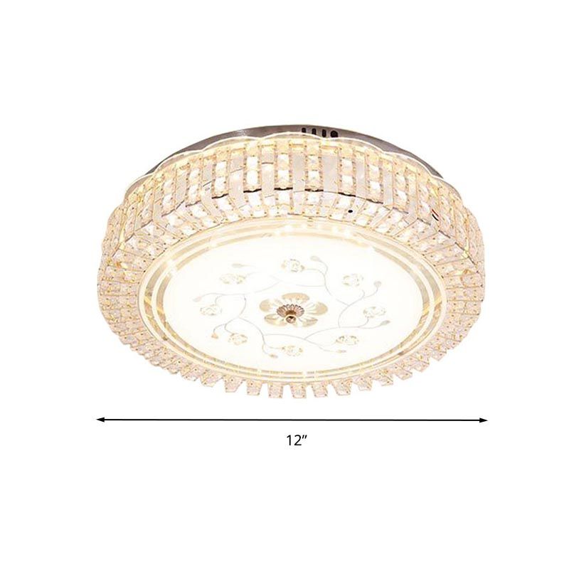 Tambour blanc Ceiling Light Fixture Modern K9 Crystal LED Flush Mount Light, 12 "/16" /19.5 " Wide