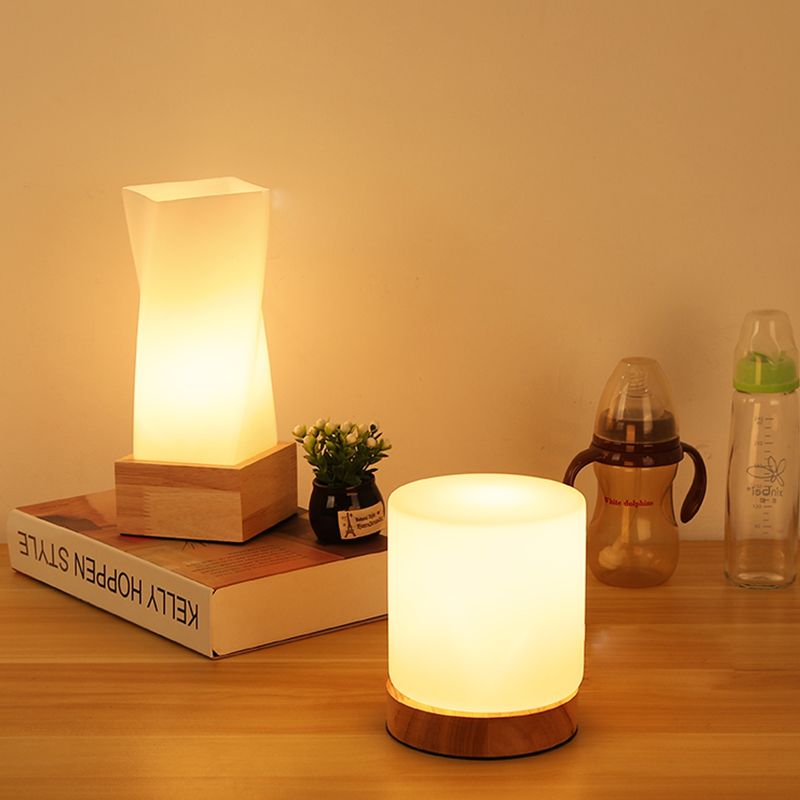 Modern Night Table Lamps 1-Light Living Room Nightstand Lights with White Glass Shade