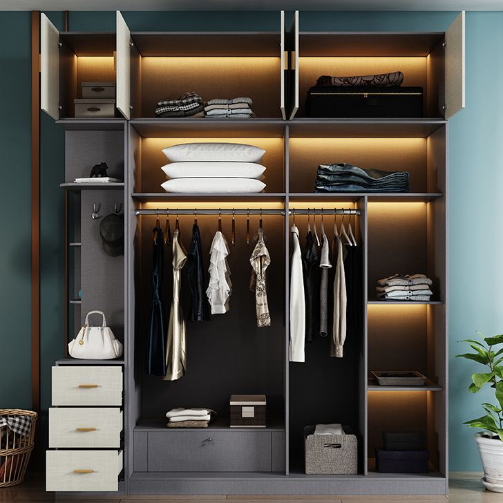 Modern Wardrobe for Home Mirrored Finish Cabinet with Glass Door