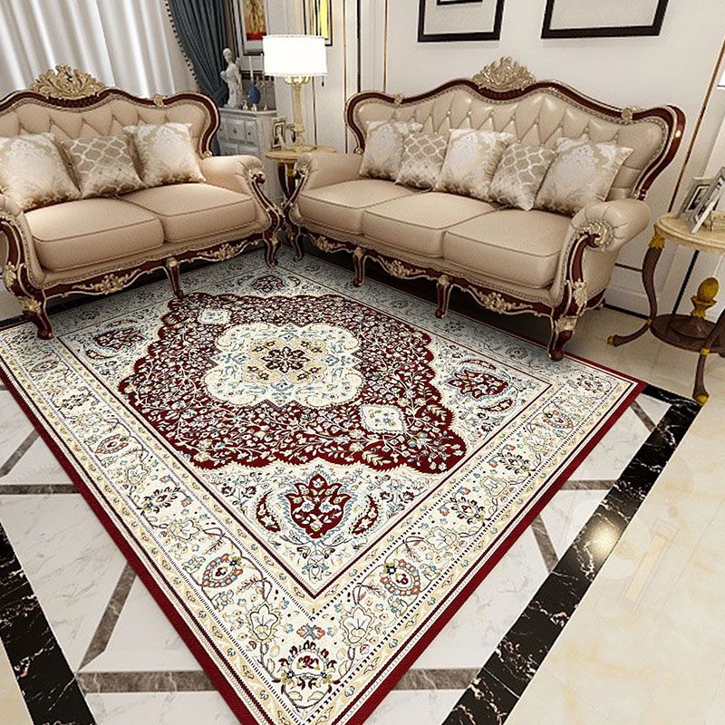 Mid-Century Indoor Rug Classic Floral Printed Carpet Stain Resistant Area Carpet for Living Room