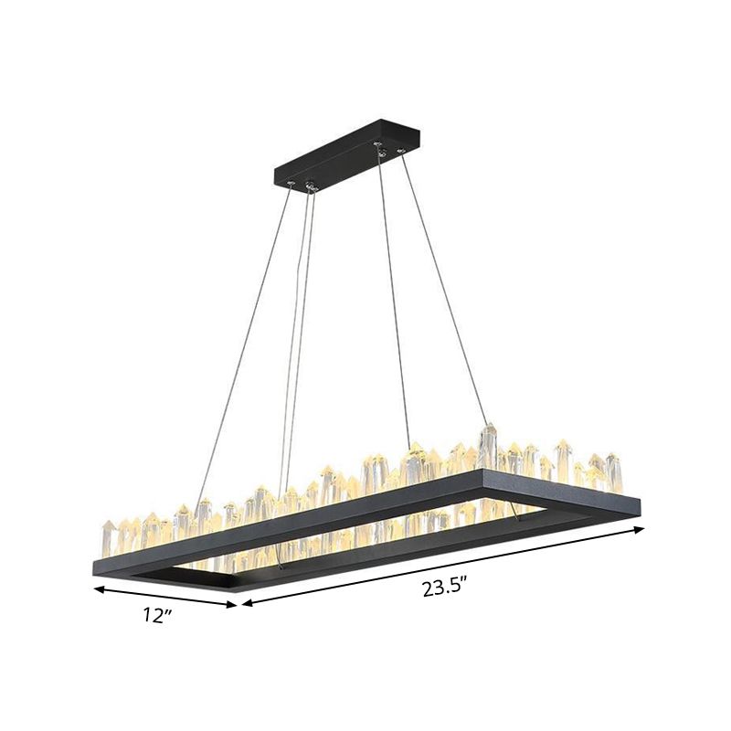 23.5"/31.5" W Rectangle LED Hanging Lamp Simplicity Black Crystal Icicle Island Ceiling Light in Warm/White Light