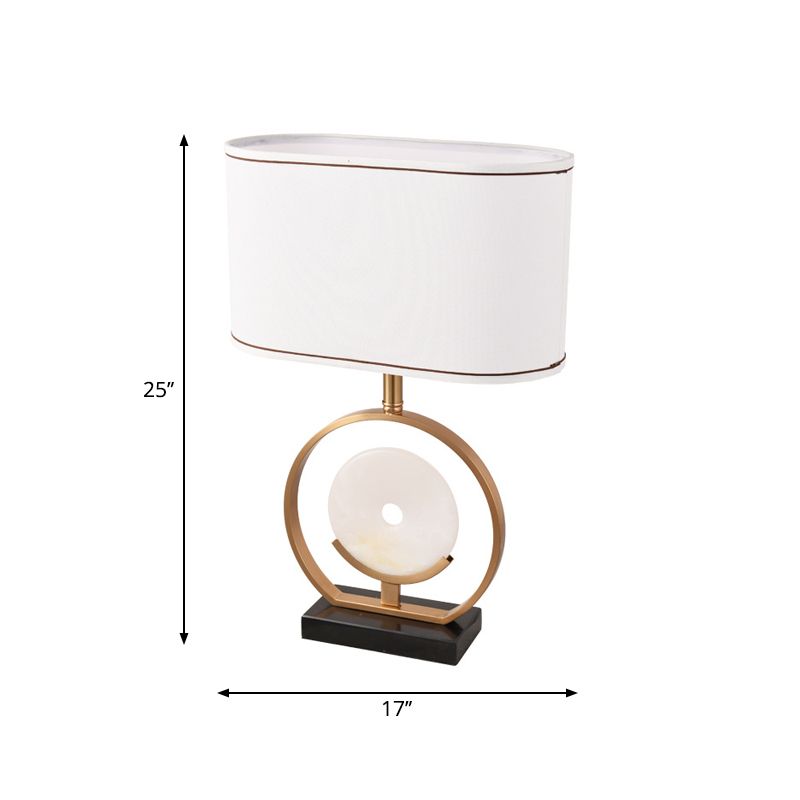 Ellipse Night -stand Light Fabrica moderna 1 lámpara de mesa blanca clara con decoración de jade falsa