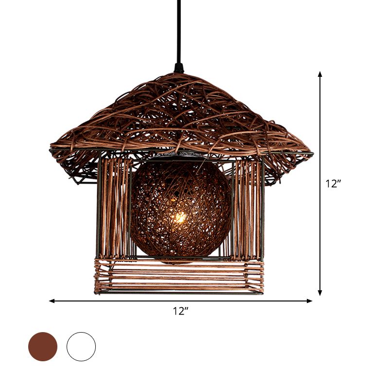Handmade Ceiling Lamp Chinese Bamboo 1 Bulb 12"/16" Wide Beige/Coffee Pendant Lighting Fixture