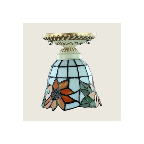 Plafonnier coloré de style Tiffany, vitrail, 1 ampoule, plafonnier encastré avec motif tournesol/queue de paon/lys