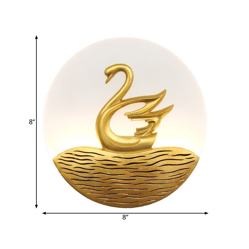 Circular Acrylic Swan Patterned Wall Light Chinese Style LED Gold Wall Mural Lamp for Corridor