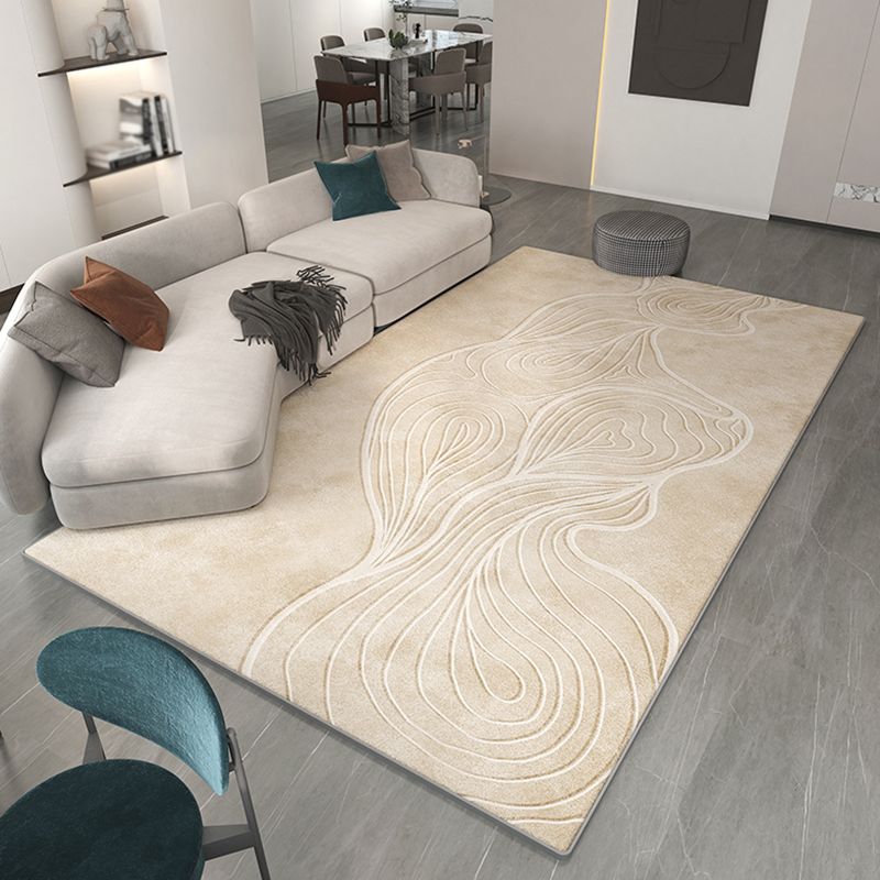 Apricot Tone Modern Area Rug Polyester Stripe Print Carpet Non-Slip Backing Rug for Home Decoration