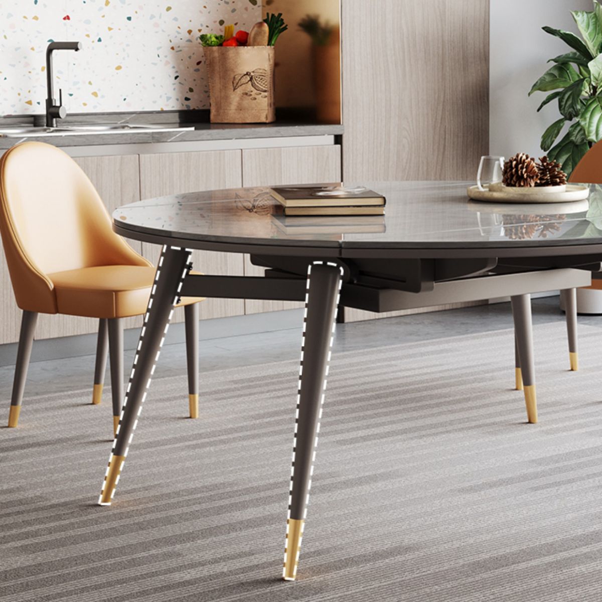 Contemporary Sintered Stone Table Round Table Set 1/4/5/7 Pieces Dining Set