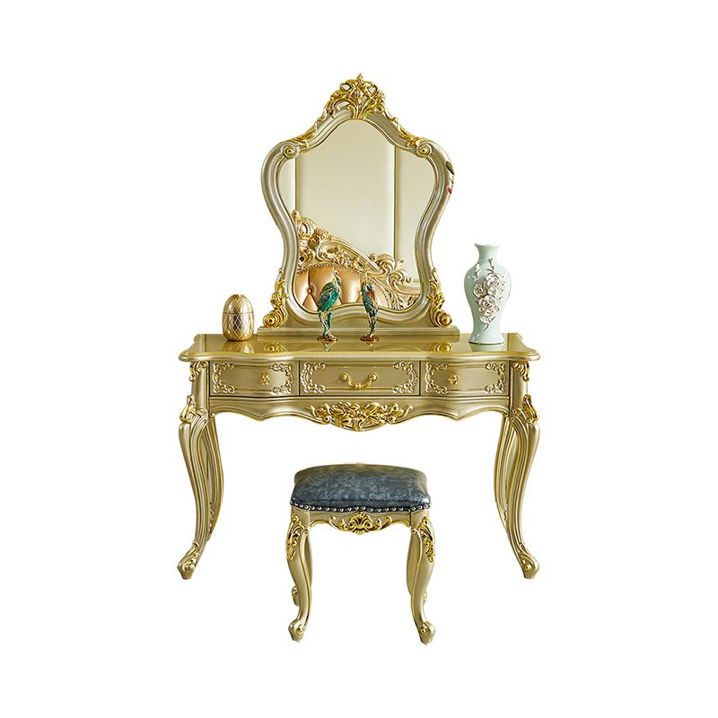 Victorian 19.68" Wide Makeup Table Solid Wood Mirrored Makeup Vanity with Drawers