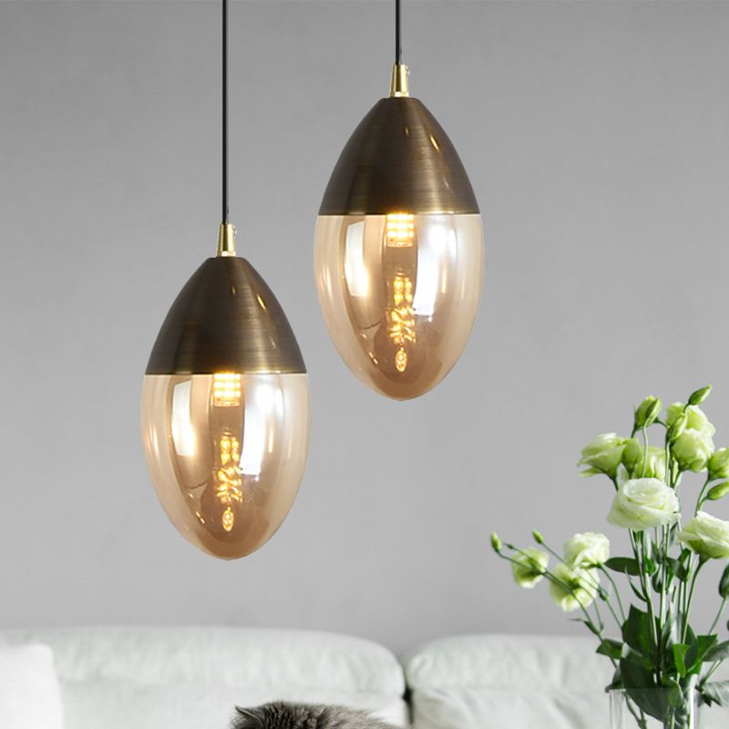 Post Modern Ellipsoid Suspension Pendant Clear/Amber Glass Led Dinging Room Ceiling Hung Light